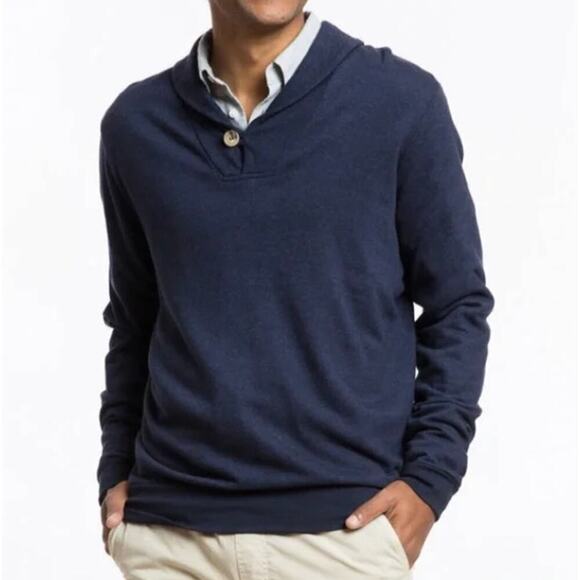 Marine Layer Woodside Shawl Collar Pullover Sweater Navy Men's MEDIUM - Picture 1 of 5